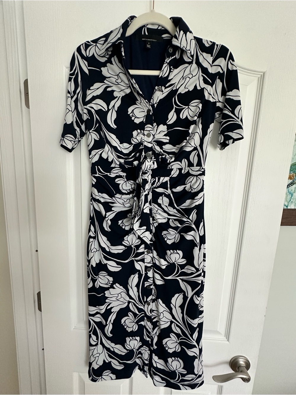 White House Black Market NWOT  Navy and White Floral Midi Dress